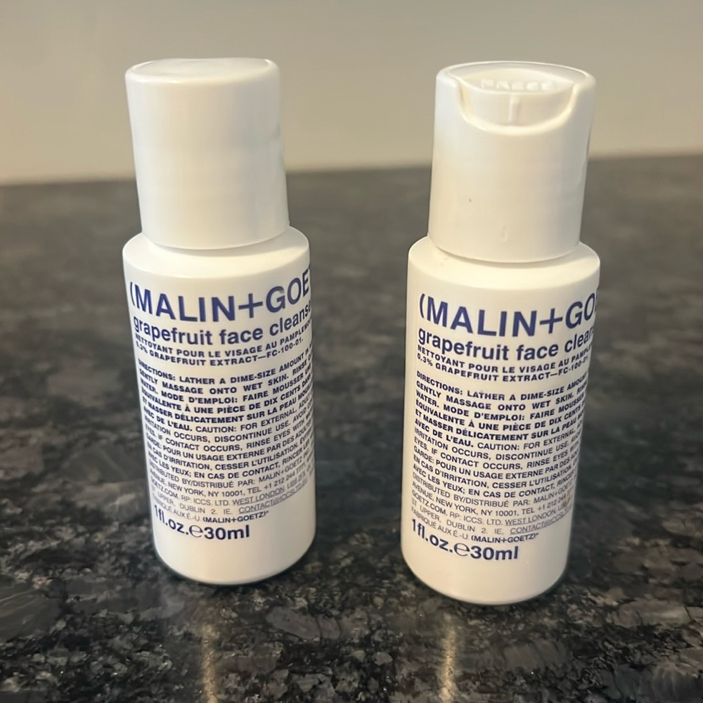 NWT (Malin+Goetz) Grapefruit Face Cleanser, 1 oz container, travel size, 2 pack